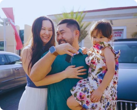 family with a new car