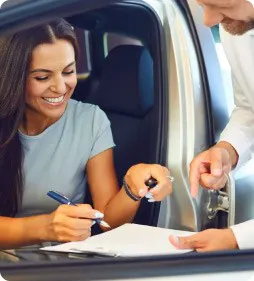 a woman looking at a contract